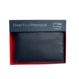 Perry Ellis Portfolio Men's Black Bifold Leather Wallet One Size